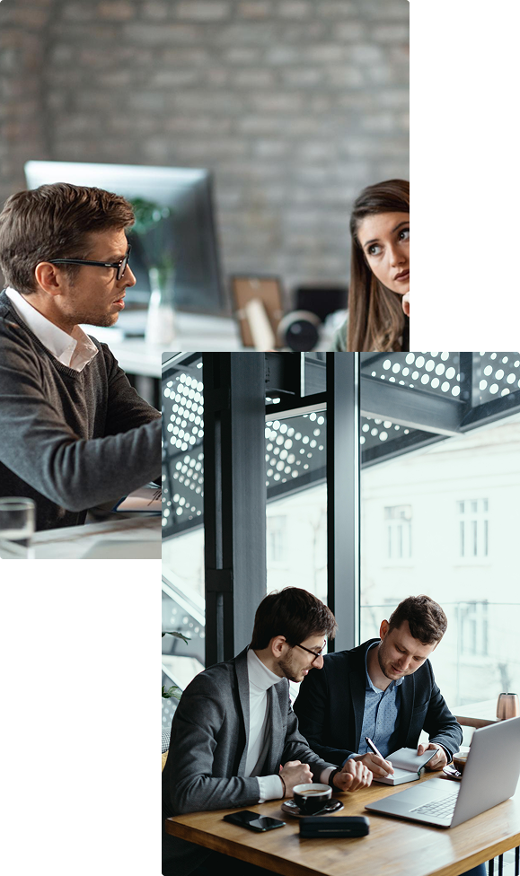 People collaborating in a modern workspace.